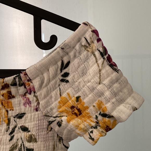 3 for $20 - Dynamite Floral Ribbed Off the Shoulder Cropped Top - Picture 3 of 6